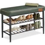 Vasagle EKHO Kollektion - Schuhregal, Sitzbank, Sitztruhe, Kunstleder, Mid-Century-Stil, 30 x 80 x 50 cm, waldgrün