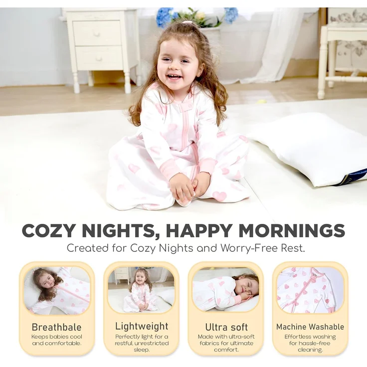 Mama Cheetah Baby Schlafsack mit Ärmeln, 0.5 TOG Bio-Baumwolle Wearable Blanket und Zwei-Wege-Reißverschluss, Swaddle Transition Long Sleeve Sleep Sack für Neugeborene to Kleinkind, 6-12 Monate – Bild 3