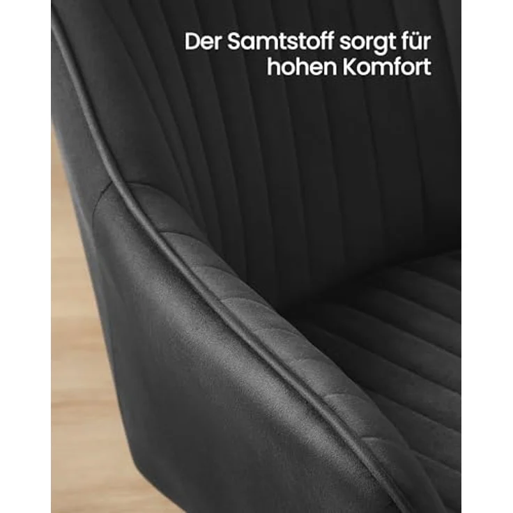 SONGMICS Esszimmerstuhl, 2er Set, Küchenstuhl, Sessel, Samt, Polsterstuhl mit Armlehnen, Loungesessel, bis 120 kg belastbar, Metallbeine, für Esszimmer, Küche, tintenschwarz LDC087B12 – Bild 8