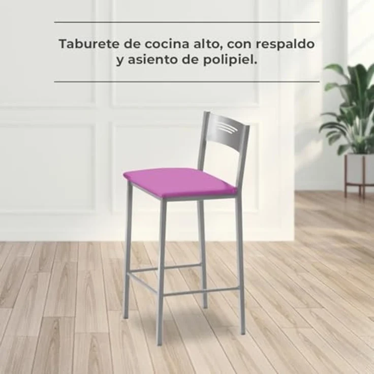 ASTIMESA - Hohe Küchenhocker mit Rückenlehne - Gestell aus Aluminium und Sitzfläche aus Kunstleder - Farbe des Sitzes: Rosa. Lieferumfang: 1 Stück - Maße: 90 cm (Gesamthöhe) – Bild 2