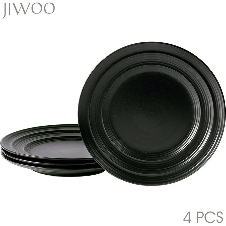JIWOO Teller 4er Ø21,4cm, Salatteller Frühstücksteller Pastateller Dessertteller, (4 St), Keramik Hochwertiges Tellerset Schwarz Mikrowellen spülmaschinenfest – Bild 1