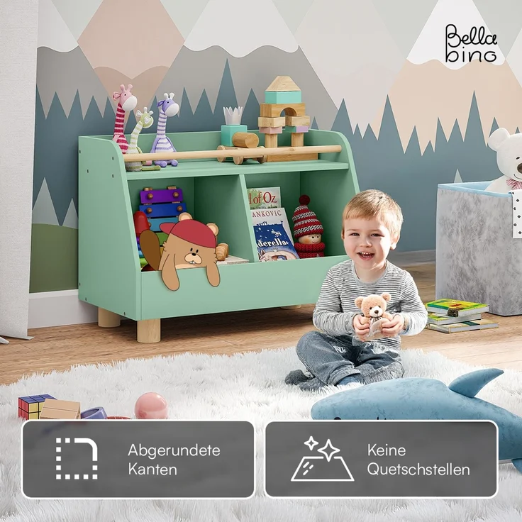 Bellabino 'Belly' Kinderregal, grün, Spielzeugregal mit 2 Fächern, Holz, 72x52x38 cm (BxHxT) – Bild 4