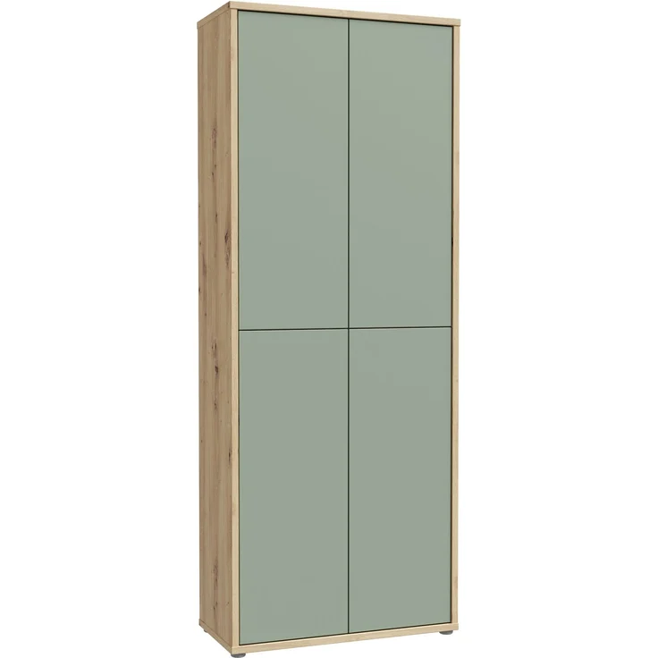 Forte ALICE SPRINGS Schuhschrank 70 80, moderner Flurschrank mit 4 Türen und 8 Einlegeböden, Holzwerkstoff, Salbei / Artisan Eiche Holzdekor, 74,5 cm breit x 191,9 cm hoch x 34,9 cm tief – Bild 3