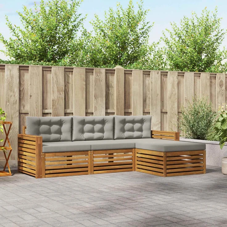 vidaXL Outdoor-Sofagarnitur 4 stk. 3-Sitzer Natur und Hellgrau 3373266 – Bild 1