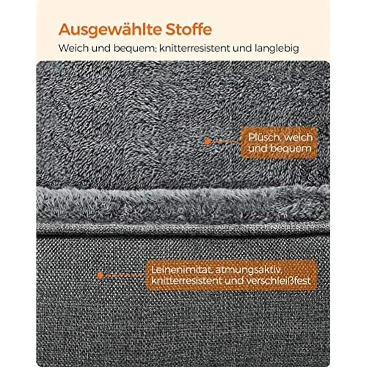 Feandrea Hundebett, Hundekissen in Leinenoptik, Hundekorb, erhöhte Ränder, rutschfeste Unterseite, Bezug abnehmbar waschbar, M, für kleine Hunde, 70 x 55 x 21 cm, hellgrau PGW10GG – Bild 5