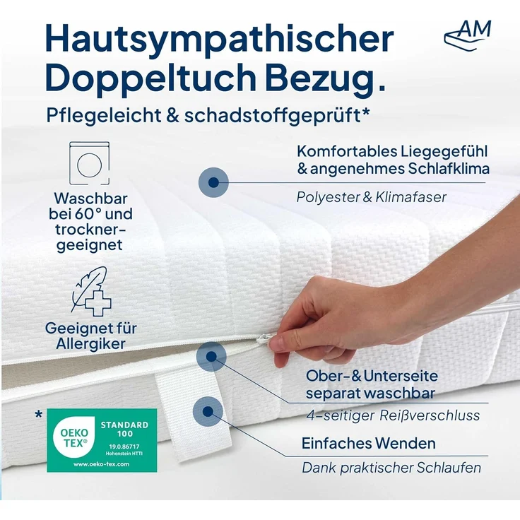 AM Qualitätsmatratzen - Bonellfederkernmatratze 80x200 cm H3 / H4-19cm Höhe - Made in Germany - Hochwertiger Bezug aus Doppeltuch mit versteppter Klimafaser (200g/ m²) – Bild 6