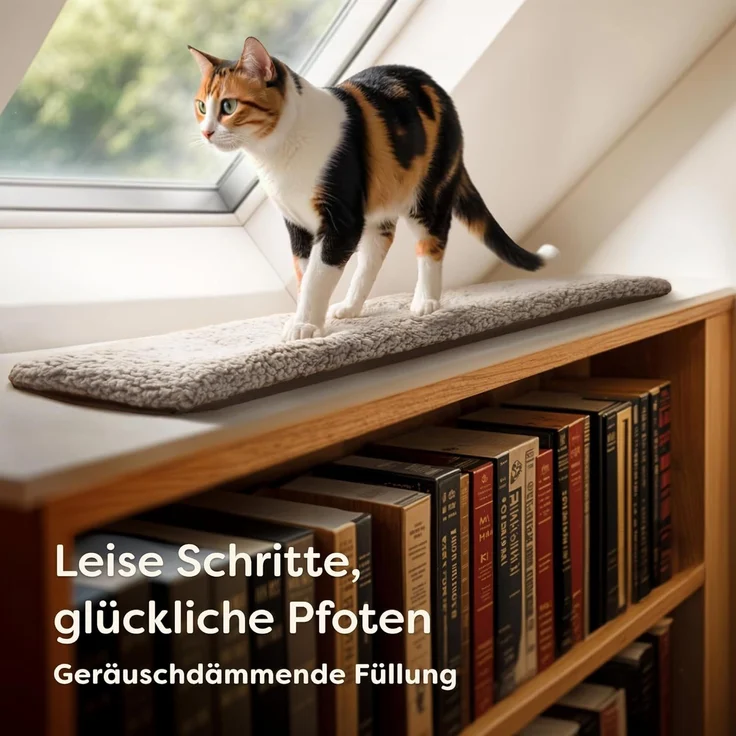 Katzen Fensterliege Fensterbank rutschfest - Selbstwärmende Katzenmatte für Fenster 90x28 cm - Weich & Kuschelig - Waschbarer Bezug (Grau) – Bild 6