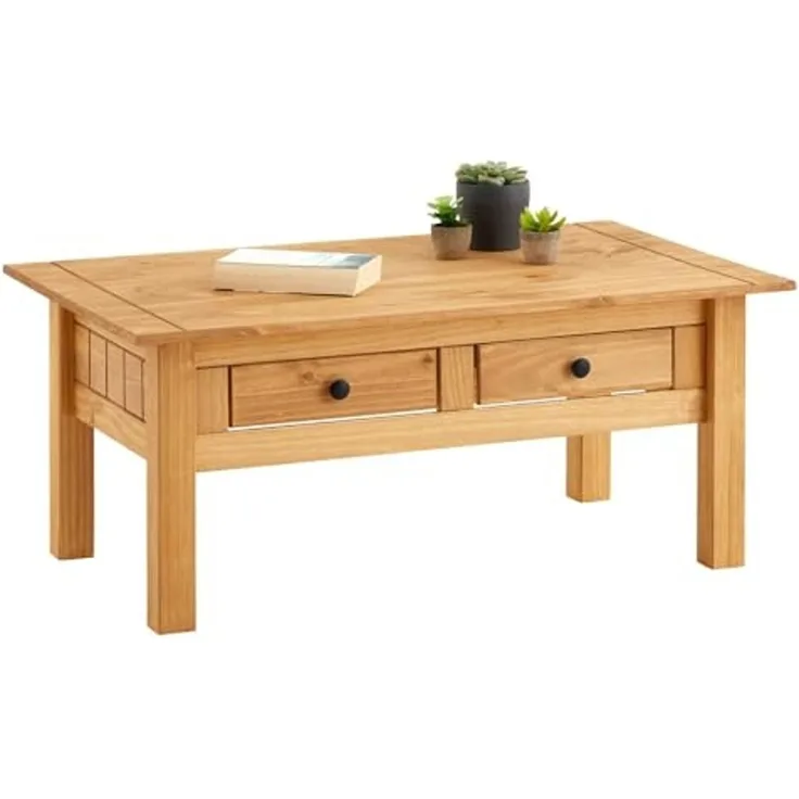 IDIMEX Couchtisch CANCUN, Wohnzimmertisch aus Kiefer Massivholz mit 2 Schubladen Landhaus