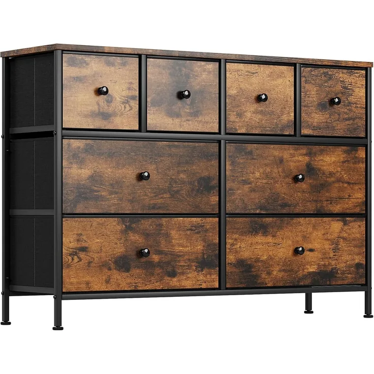 Clevich 8 Stoff-schubladen Kommode, Holzplatte, Stabiles Metallgestell, Vielseitig für Wohn- & Schlafbereich, Flur, Diele, Büro, Vintage-Design, Braun, 1 Stück