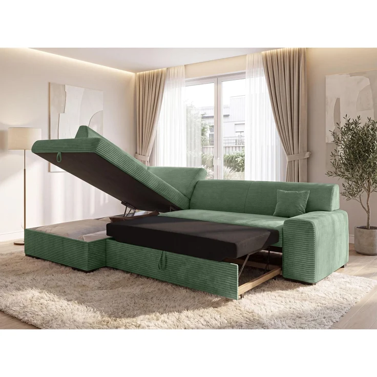 AX LIVING Eckschlafcouch mit Bettkasten Lucera 260 cm Salbeigrün L – Bild 3