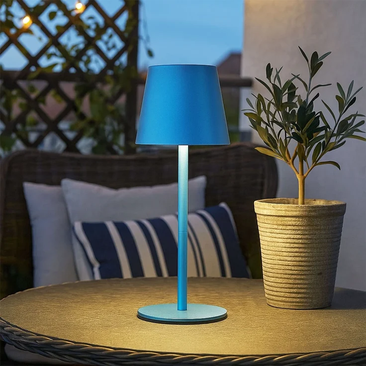 LED Tischlampe, blau, Akku, Touchdimmer, Flaschenaufsatz – Bild 4