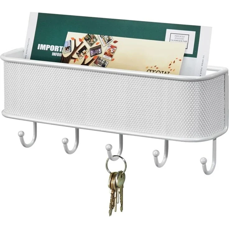 mDesign Schlüsselbrett Briefablage Wandmontage 5 Haken Metall Weiß – Bild 4