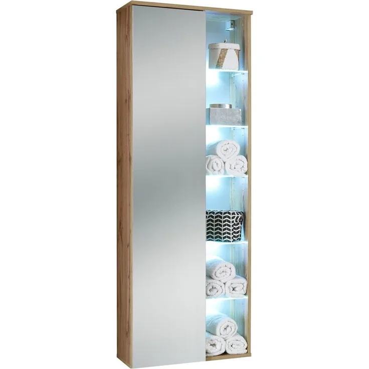 Hängeschrank 'Best' mit Spiegel und LED-Beleuchtung, Wildeiche