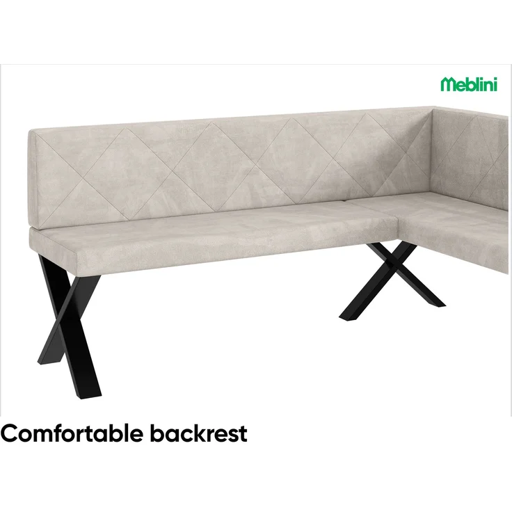 MEBLINI Eckbank für Esszimmer - Küchenbank - Essecke - Sitzecke Küche - ERIC - X-Beine 128x168x87cm Rechts - Beige Samt – Bild 5