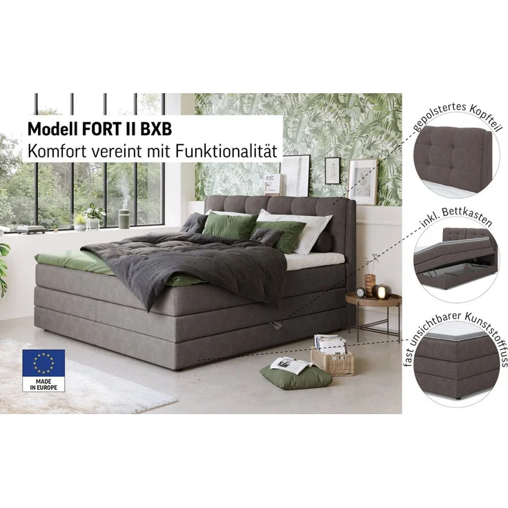 COTTA Boxspringbett Fort II, in verschiedenen Breiten erhältlich - auch als Familienbett!, inkl. Bettkasten und Topper – Bild 3