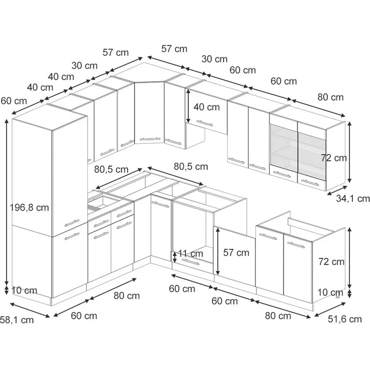 Eckküche Fame-Line Dunkelblau Hochglanz/Anthrazit 287 x 60 cm , AP Marmor Vicco
