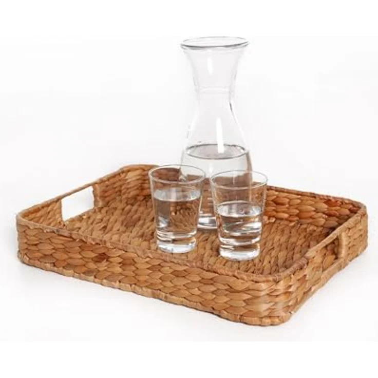 VIVANNO Tablett Wasserhyazinthe TIM, Natur Geflochten 40x30x6 cm, Wasserhyazinthe – Bild 4