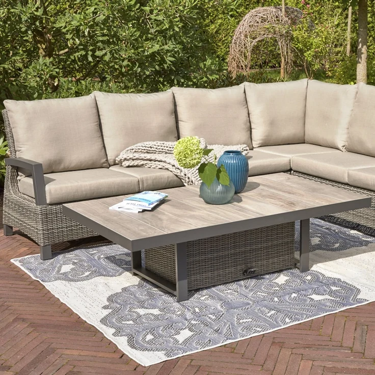 Corido Modul Mitte Gestell Alu matt-anthrazit, Gardino®-Geflecht charcoal grey, mit Sitz- u. Rückenkissen taupe meliert – Bild 5
