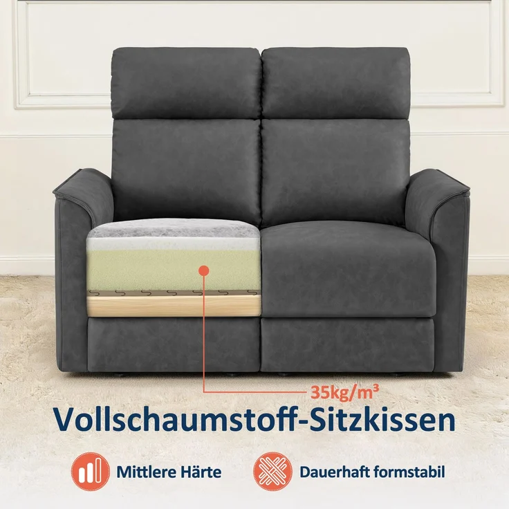 M MCombo 2 Sitzer Fernsehsessel Elektrisch Verstellbar 155°Zero-Gravity-Kinosessel mit Verstecktem Beistelltisch, 2 Sitzer Sofa mit Schlaffunktion 35D Vollschaum-Sitzkissen 7719M1 (Dunkelgrau) – Bild 7