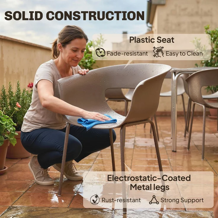 Gartenstühle 4er Set ergonomisch Balkonstühle mit Ausschnittdesign Armlehne Wetterfest röstbeständig Kaffee--Kaffee--74x51x61cm--YOUDENOVA – Bild 8