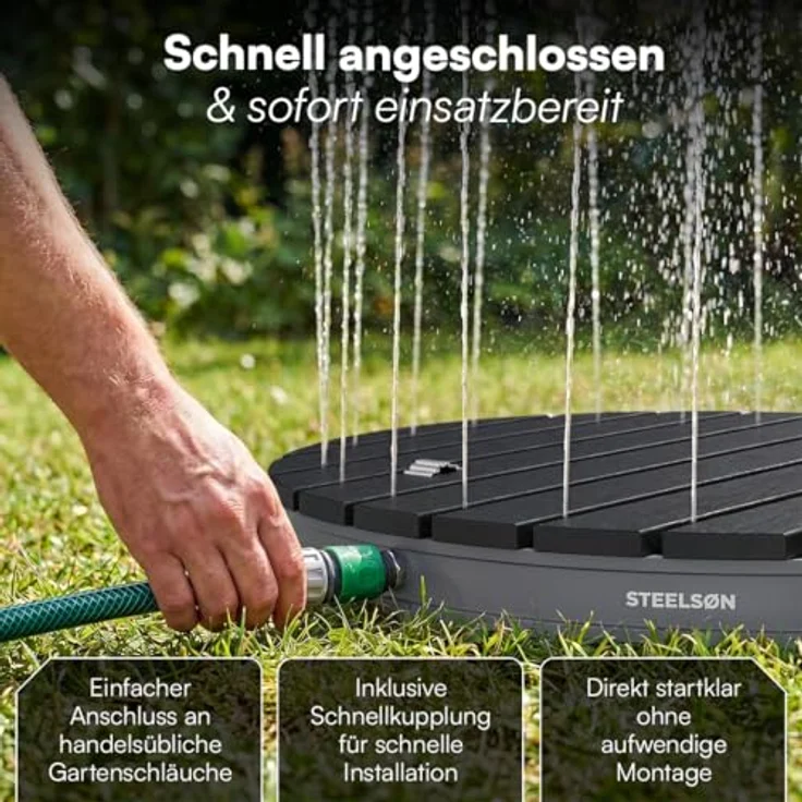 STEELSØN 'Samaya' Bodendusche rund, Gartendusche anthrazit/grau, Campingdusche wetterfest, Saunadusche, Fontänenhöhe bis zu 4m, inkl. Fußrad – Bild 8