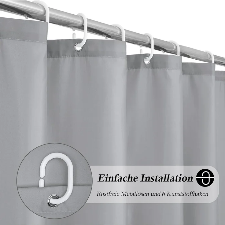 Duschvorhang 100x200 Wasserabweisend Antischimmel Waschbar Grau – Bild 2