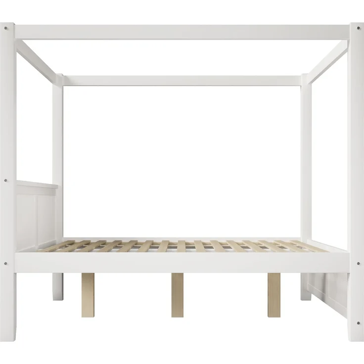 CHICFURN Bett aus Kiefernholz und MDF Weiß 140x200 cm mit Himmelrahmen und Lamellen – Bild 7