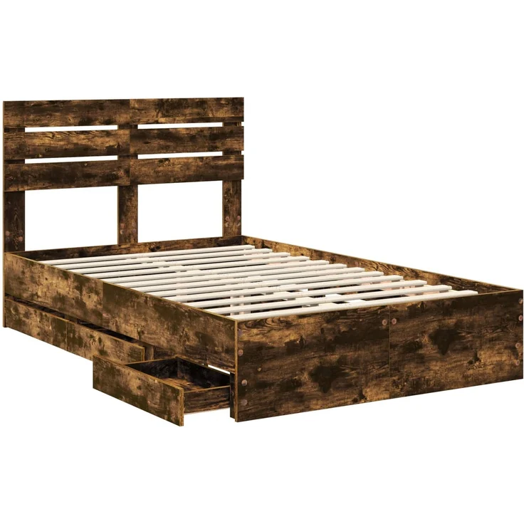 vidaXL Bettrahmen Geräucherte Eiche 120x190 cm Ingenieurs Holz 3411522 – Bild 4