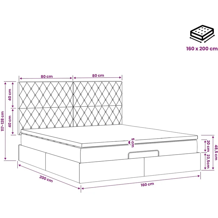 vidaXL Ottoman Bett mit Matratze Dunkelblau 160 x 200 cm Samt 3457663 – Bild 12