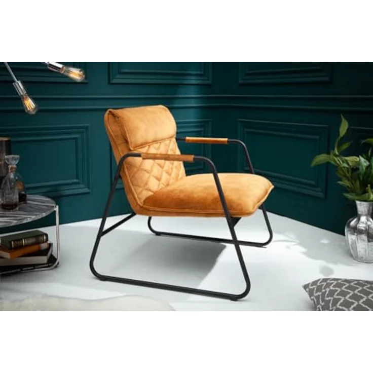 riess-ambiente Sessel MUSTANG LOUNGER senfgelb, Loungesessel · Samt-Bezug · Wohnzimmer · Retro – Bild 3
