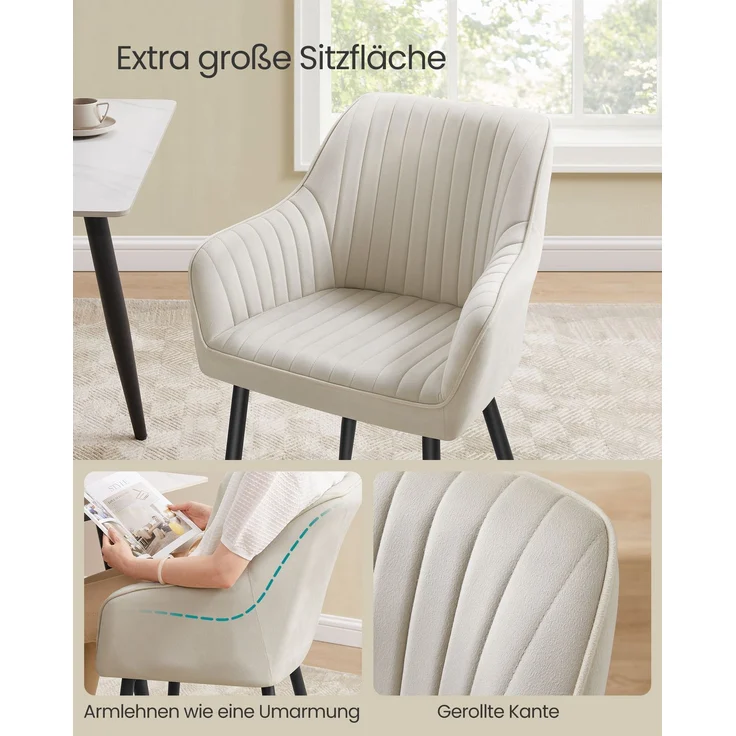 SONGMICS Esszimmerstuhl mit Armlehnen, 2er Set, Samt, 62,5 x 60 x 85 cm, Cappuccinobeige – Bild 3