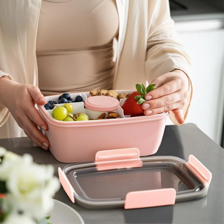 Lunchbox Brotdose Bento Auslaufsicher Fächer 2000ml dunkelrosa – Bild 6