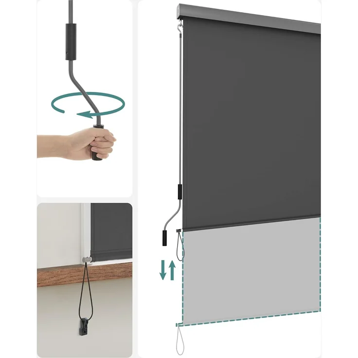 SONGMICS Seitenmarkise Alu 1.4 x 2.5m Senkrechtmarkise für Balkon, Terrasse, Vertikalmarkise für außen, Markise für Windschutz, Sonnenschutz und Sichtschutz, wasserfest, Rauchgrau GSA145GY – Bild 3
