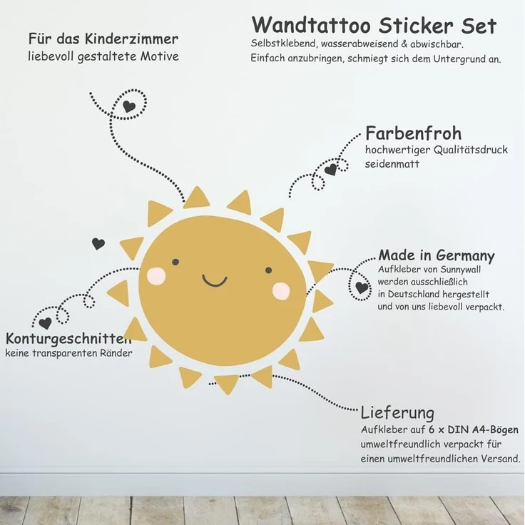 Sunnywall Wandtattoo Wandsticker - Baby Elements - Wandtattoo Kinderzimmer Baby (6 St), konturgeschnitten – Bild 2