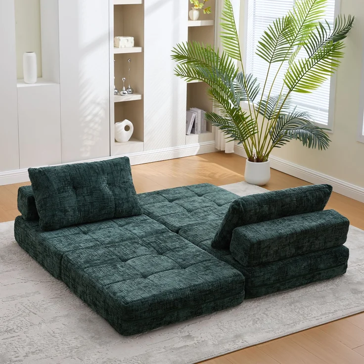 Klappsofa Bett mit Kopf- & Lendenkissen, multifunktionales Schlafsofa, 2-in-1 Faltsofa mit hochdichtem Schaumstoff,Smaragd – Bild 1