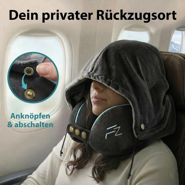 FLOWZOOM Nackenhörnchen COMFY Nackenkissen Flugzeug & Auto – Reisekissen Memory-Schaum, Nackenhörnchen für Erwachsene - Nackenkissen Reisen - verstellbar – Bild 2