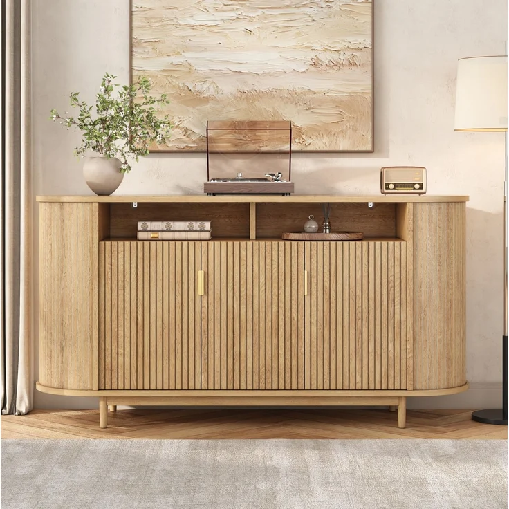 DESVIAE Sideboard Natur aus MDF/Spanplatte – 140x78x40 cm – 3 Türen, Kiefernholzfüße – Bild 3