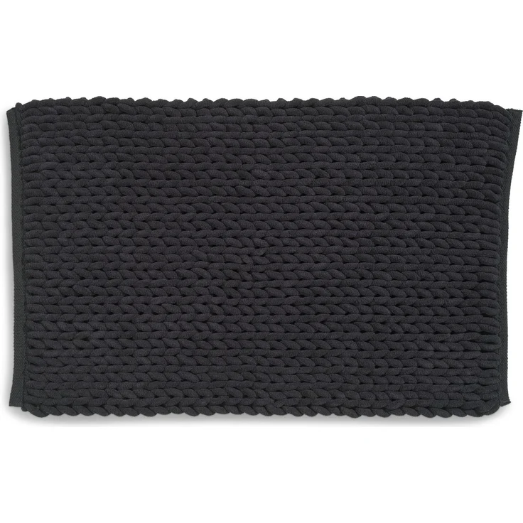kela Badematte rutschfest, 70 x 120 x 2 cm, Marie, Strickstruktur, schwarz | Recyceltes Polyester & Baumwolle, Badezimmerteppich waschbar, bietet ein angenehmes Gefühl unter den Füßen, flauschig