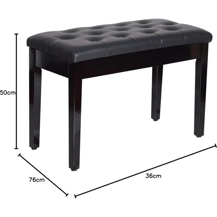 HOMCOM Klavierbank traditionellen Flurbank im Landhausstil kosmetischer Hocker Stauraum (Hocker, 1-St, Klavierhocker), Gummiholz Kunstleder Schwarz 76 x 36 x 50 cm – Bild 3