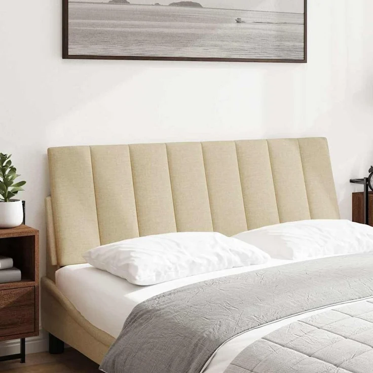 vidaXL Bett, Kopfteil-Kissen Creme 120 cm Stoff – Bild 2