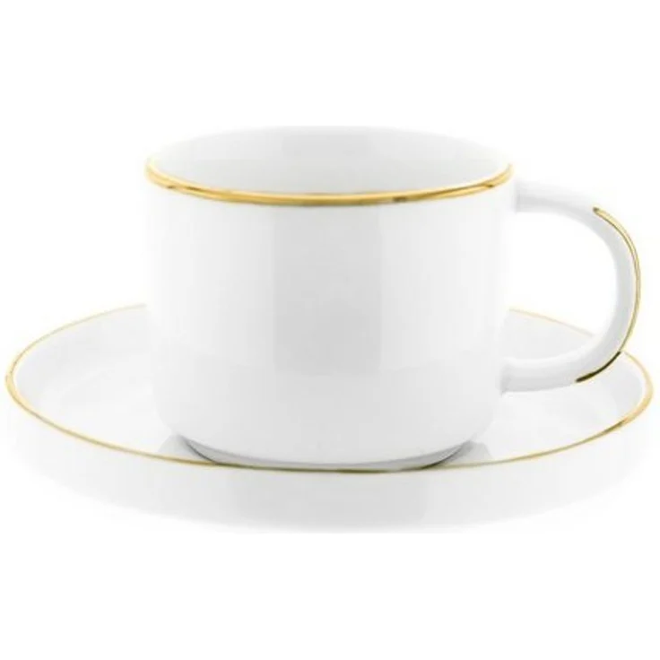 Mulex 12 Teilger Mokkatassen-Set mit Untertasse aus Porzellan Mokkaservice 100 ml Weiß/Gold – Bild 4