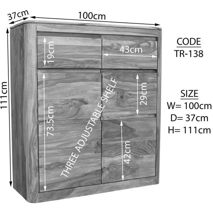 Kommode Sheesham 100x37x111 smoked cherry gebeizt TORONTO #138 – Bild 5
