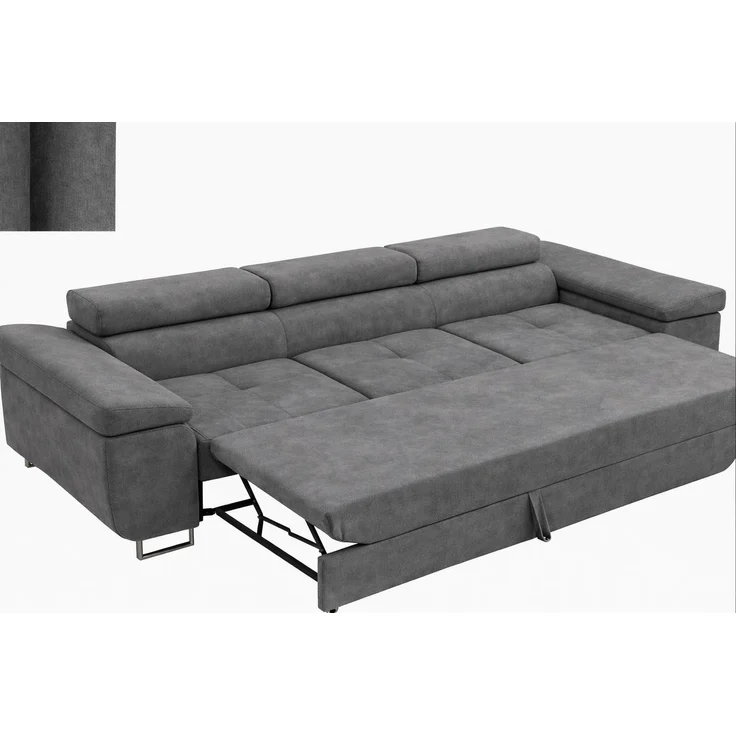 KRISAN MÖBEL Sofa ELIO in Dunkelgrau, modernes Schlafsofa mit Schlaffunktion und verstellbaren Kopfstützen, 263 × 90 x 102 cm, Farbe: Dunkelgrau – Bild 2