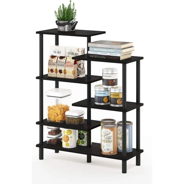 Furinno Akzent-Deko-Regal mit unterschiedlichen Ebenen, holz, Espresso/Schwarz, 29.49 x 80 x 100.2 cm