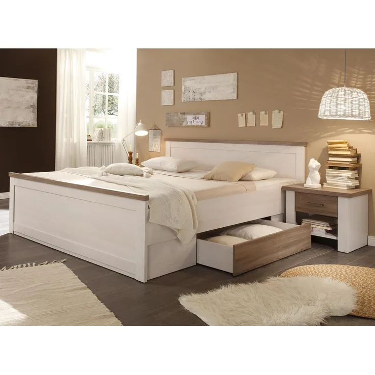 Bett >Lebbie< in Pinie Weiß - 186x91/49x42cm (BxHxT)