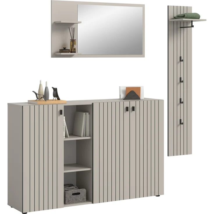 Garderobenkombination (B/H/T: 201x192x37 cm) in Kaschmir Nachbildung – Bild 1