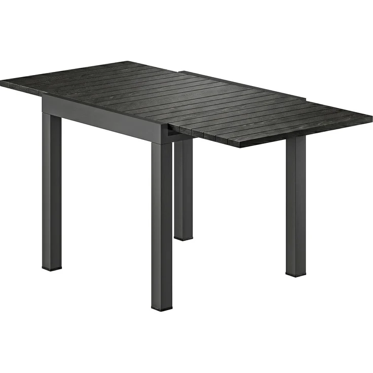 Ausziehbarer Gartentisch für 4–6 Personen mit integrierter Verlängerungsplatte aus Aluminium in Holzoptik, 80–160 x 80 cm, schwarz – Bild 2
