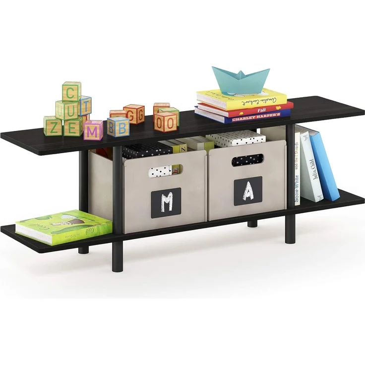 Furinno breites Regal mit 2 Ebenen Espresso/Schwarz, 29.49 x 119.9 x 41.2 cm