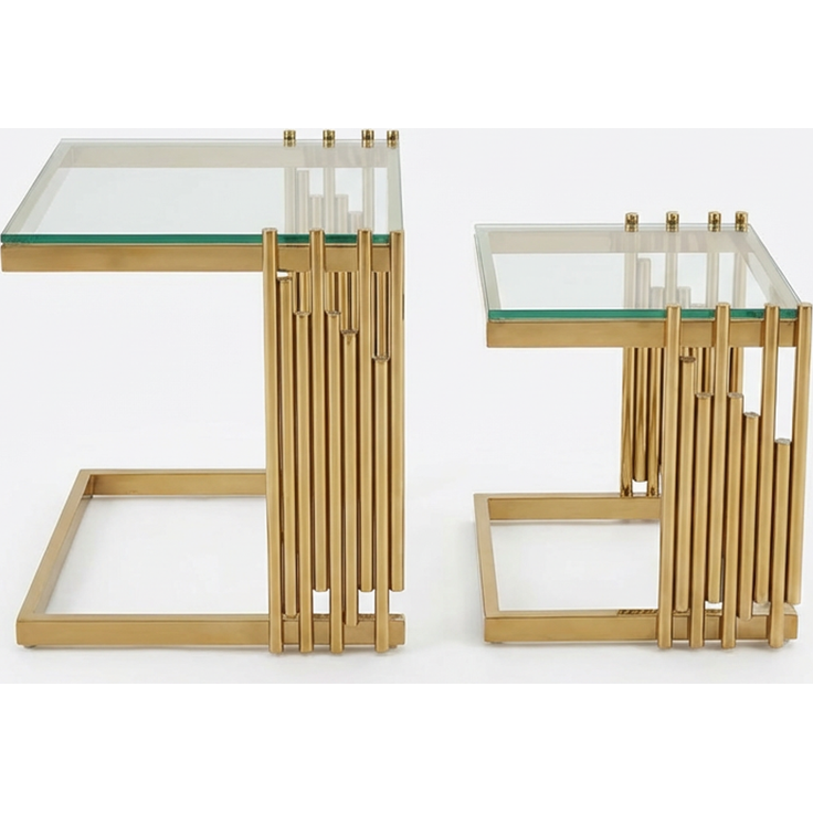 Beistelltisch-Set 41 x 41 x 46 cm in Gold und Klar mit Glasplatte und Edelstahlgestell – Bild 3