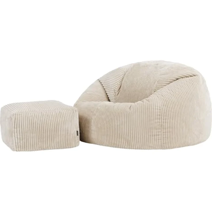 icon Sitzsack Erwachsene XXL mit Hocker aus Cord „Kingston“ (Spar-Set, 1 x Sitzsack XXL, 1 x Fußhocker), Sitzsack XXL, Made in Germany, für Erwachsene & Kinder, für Wohnzimmer – Bild 2